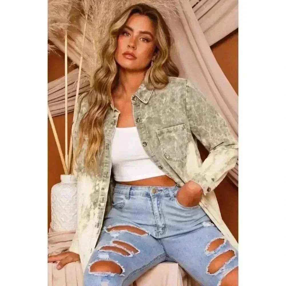 Peach Love Acid Wash Corduroy Shacket Shirt Jacket Cotton Relaxed Fit Size S - Picture 2 of 9